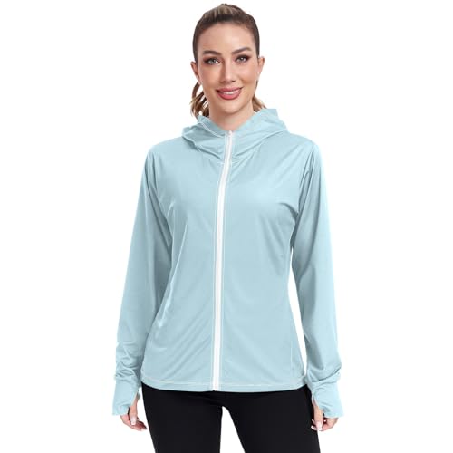 Sweat à capuche léger femme bleu ciel ODAWA douceur des manches