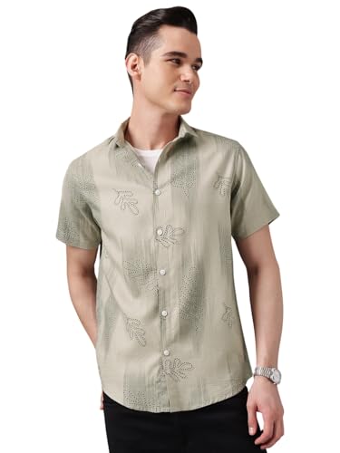 Image of Majestic Man Men's Slim Fit Pure Cotton Printed Casual Shirt - Short Sleeve | Premium Breathable Fabric | Modern Geometric Design
