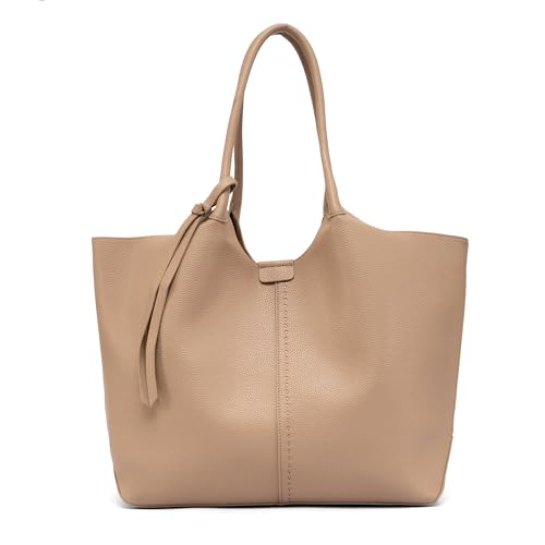 Image of NEWBELLA Tote Bag for Women, Vegan Leather Crossbody Shoulder Bag, Top Handle Satchel Purse for Work, Travel, Daily Use (Apricot-Tote)