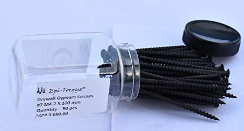 Image of Drywall Gypsum Black Screw Sharp Point Size #7 M4.2 X 100mm (Pack of 50 Pcs)