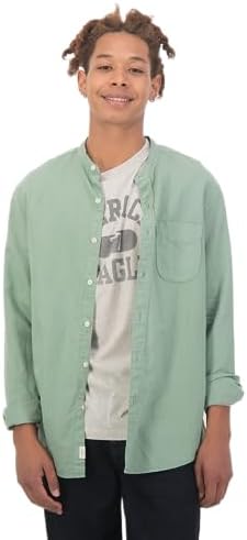 American Eagle Men Linen Band Collar Button Up Shirt S Green: Buy Online at  Best Price in Egypt - Souq is now Amazon.eg