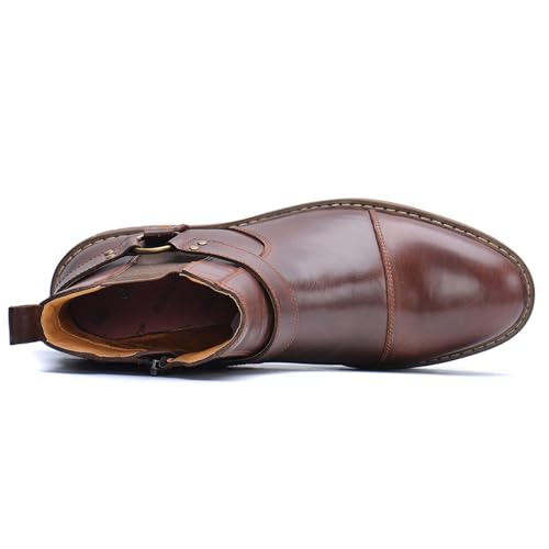 Men's Genuine Leather Dress Chelsea Boots with Belt Buckle Classic Cap Toe Side Zipper Chukka Boots Comfortable Business Casual High Top Formal Oxford Shoes4