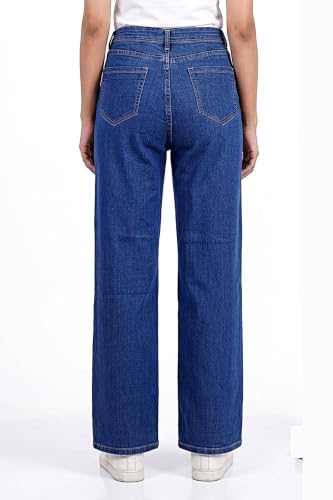 Image of Women's High Rise Wide Leg Denim Jeans | Stretchable Casual Blue Jeans for Women | Classic 5 Pocket Style | Comfortable Everyday Wear