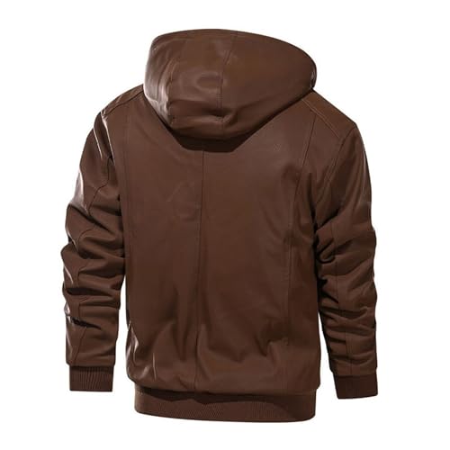 JEKE-DG Men's Thicken Hooded Windbreaker Coat Faux PU Casual Trucker Coat Jacket Warm Zip Up Fashion Outdoor Coats4