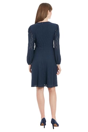 London Times Women's Elegant Eyelet Knee-Length Long Bishop Sleeves-Cinched Waist-Keyhole Neckline-Versatile Cocktail Dress3