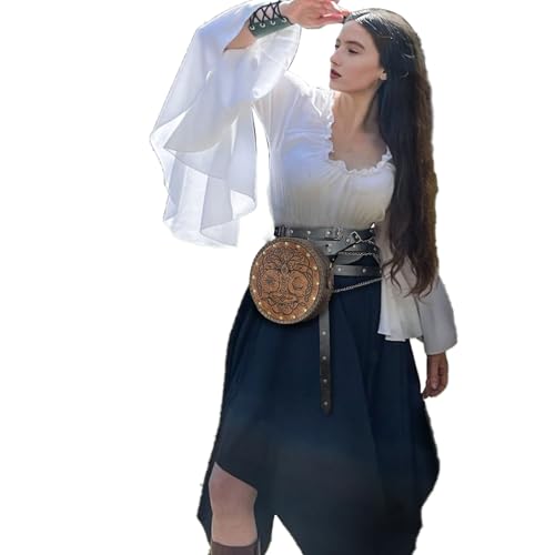 Image of HiiFeuer Viking Embossed Crossbody Bag, Nordic Faux Leather Belt Bag Satchel Bag, Medieval Portable Cosplay Shoulder Bag | Embossed