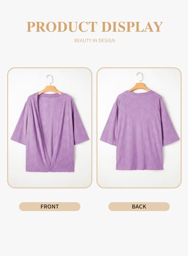 Image of Eytino Plus Size Cardigan for Women Half Sleeve Knitted Jacquard Summer Kimono Cover up Tops(1X-5X)