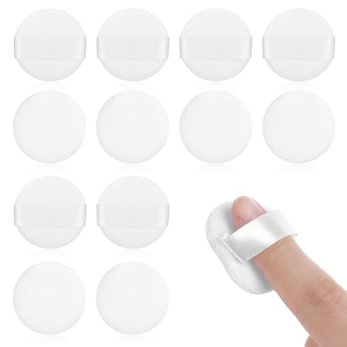 12 mini esponjas para polvo con soporte para dedos, borla de dedos, suave, para maquillaje de cara y ojos, para polvos sueltos y prensados