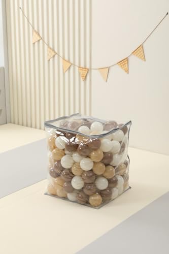 Ubaby - Set 200 Bolas para Piscina Infantil - ⌀ 7 cm - Marrón Camel Blanco - Bolsa de Transporte incluida cómoda de Llevar - Bolas Certificadas CE para Niños