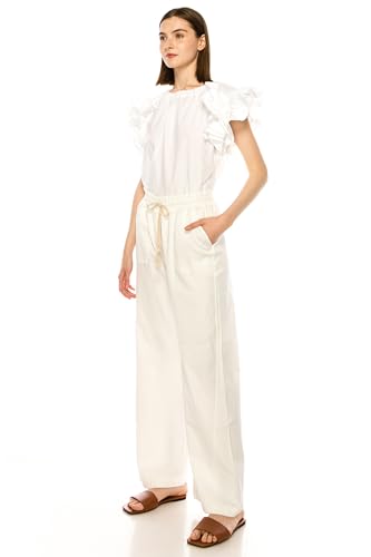 Eevee Women's Cotton Linen Pants, Summer Wide Leg Casual Loose Drawstring Elastic Waistband with Pockets4