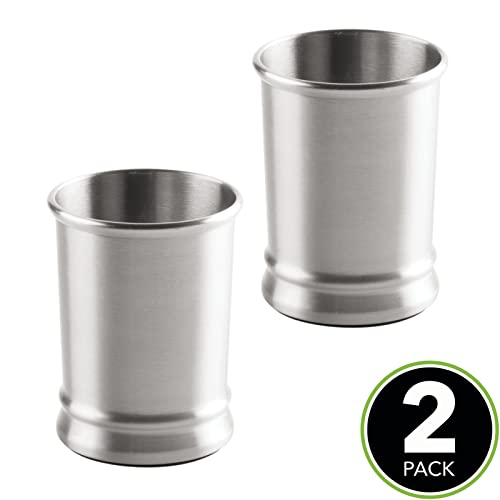 Mdesign Modern Stainless Steel Bathroom Cups, Toothbrush Holders, Countertop Tumbler Cups For Rinsing/Drinking, Vanity Accessories And Makeup Brush Organizers, 2 Pack, Elwyn Collection, Brushed/Chrome #TOP1