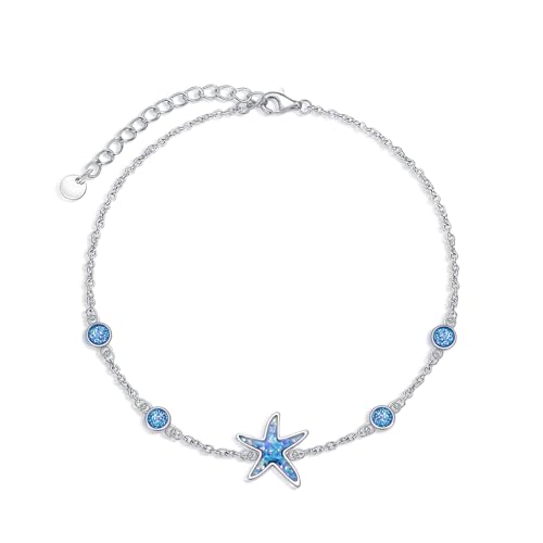 Image of WINNICACA 925 Sterling Silver Anklets for Women Adjustable Beaded Butterfly Opal Anklet Bracelet Foot Chains Jewelry Gifts for Women Beach Birthday Christmas Gift