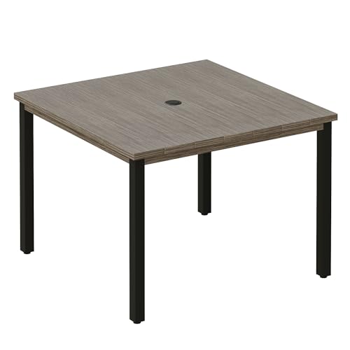 Image of VICLLAX Square Patio Dining Table for 4, Outdoor Patio Table with Umbrella Hole for Garden Lawn Deck Backyard, Antique Grey Tabletop