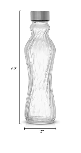 Image of JoyJolt Fluted Glass Water Bottles Set of 6-18 oz Glass Bottles with Stainless Steel Leakproof Lids