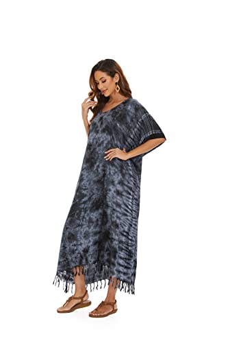 Image of Beautybatik Women Hippie Tie Dye Caftan Kaftan Loungewear Maxi Plus Size Long Dress XL to 4X