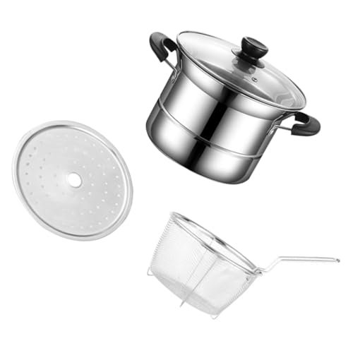 ULTECHNOVO 1 Set Multi Functional Deep Fryer Pot with Basket Lid Versatile Stainless Steel Chip Pan for Home Cooking Frying Boiling and Steaming Easy to Use Store for Kitchen Restaurants