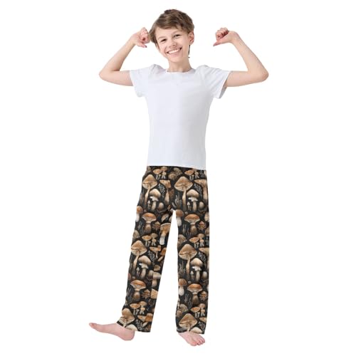 Pajama Pants Lounge Sleep PJ Bottoms Sleepwear Elastic Waist Drawstring L Mushroom Leaves3
