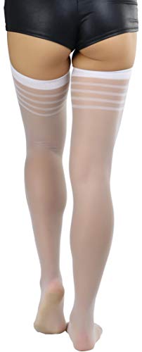 Image of ToBeInStyle Women's Pack of 6 Top Stripe Band Sheer Thigh High Stockings