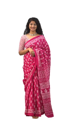 Sari Mulmul en coton fait main Jaipuri avec chemisier élégant