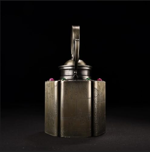 Elegant Vintage Chinese Teapot with White Copper Inlay and Gemstone Handle - Image 4