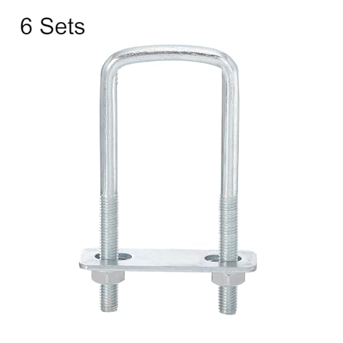 Image of uxcell Square U-Bolts, 6 Sets 40mm Inner Width 120mm Length M8 Zinc-Plated Carbon Steel U Clamp Bolt with Nuts and Plates, for Boat Trailer