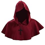 BLESSUME Medieval Cowl Hat Cross Necklace Wicca Pagan Hood Cosplay Accessory