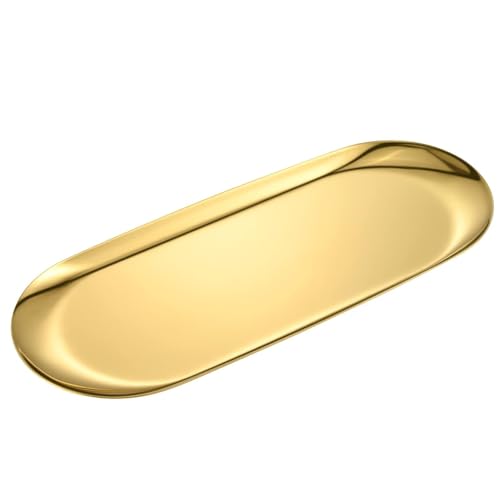 Pack of 2 Oval Stainless Steel Oval 23 x 9 cm Decorative Tray Candle Tray Jewellery Bowl Serving Tray for Dessert Cosmetics Jewellery Candles (Gold - Image 3