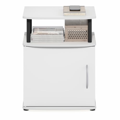 Image of Furinno Jaya Side Table, 2-Tier Open Shelf End Table with Door Cabinet, Soft-Edges Night Stand, Bedside Table, for Living Room, Bedroom, White
