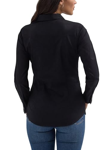 Women's Retro Long Sleeve Cool Blue Solid Western Shirt2