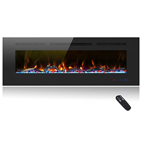 Cheerway 50 inch Electric Fireplace with Heater, Wall Mounted & Recessed Electric Fireplace Insert, Linear Wall Fireplace w/ Thermostat, 13Ã—13 Flame Color, Remote & Touch Control w/ Timer, 750W/1500W