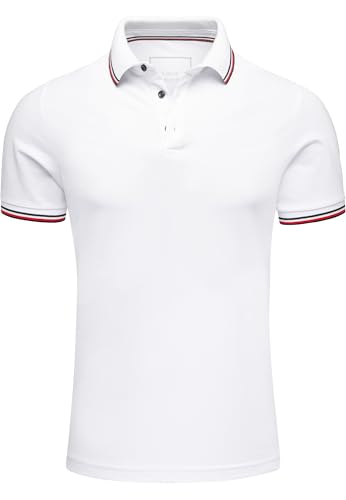 Amaci&Sons Herren Poloshirt Basic Kontrast Kragen Kurzarm Polohemd T-Shirt 5112 Weiß L