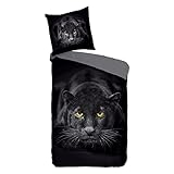 MTOnlinehandel Bettwäsche Panther 135x200 + 80x80, schwarz & grau, Tiere-Bettwäsche für...