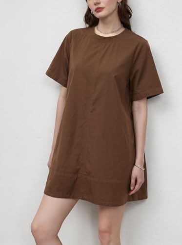 Image of LifeShe Denim Dress for Women Summer Casual Short Sleeve Chambray Mini Jean Dresses with Pockets
