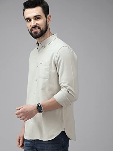 Image of THE BEAR HOUSE Men's Cotton Beige Solid Slim Fit Cotton Shirt | 3XL |TBH-UNAM-BG-3XL |