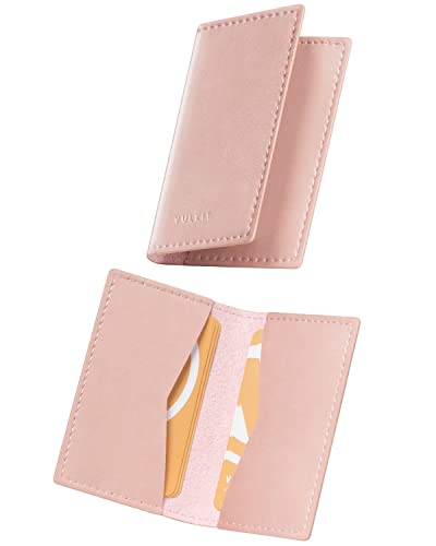 Image of VULKIT Leather Business Card Holder 2 Sided Slim Business Name Card Organizer for Men or Women, Up to hold 20 cards (Vintage Rose)