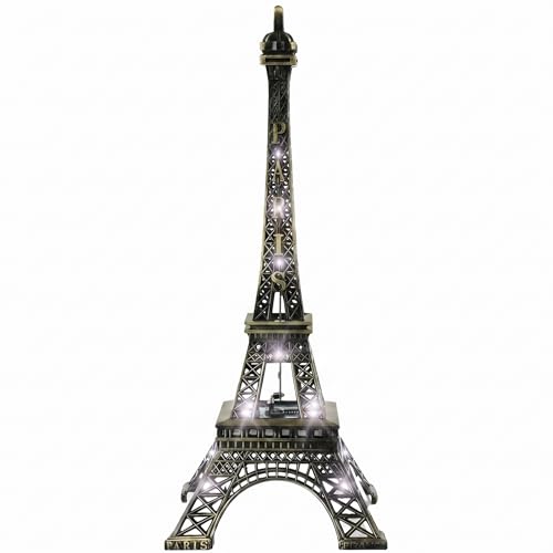 Cabilock Eiffel Tower Statue 9.6 Inch Metal Eiffel Tower Decor LED Light Up Eiffel Tower Lamp Tabletop Ornament Collectible French Figurine for Home Office Table Decor