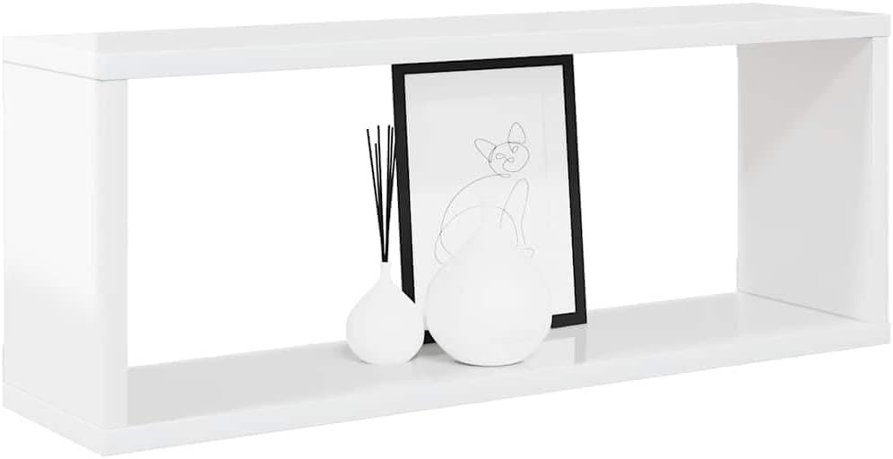 Wall Shelf Set of 2, High Gloss White Engineered Wood, 23.6" Floating Ledge Shelves for Living Room, Bedroom, Bathroom Decor