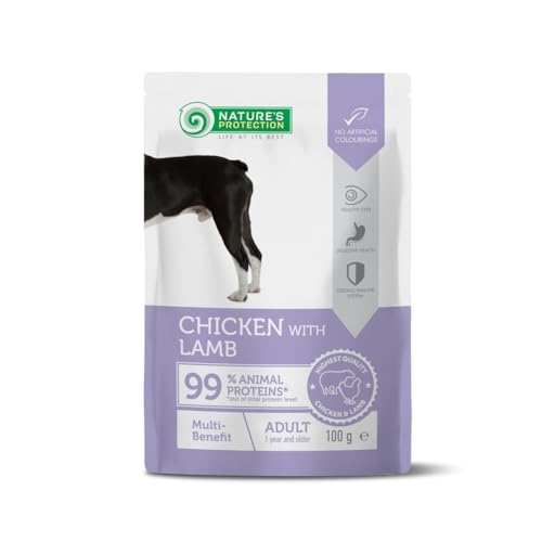 Nature's Protection Hundenassfutter mit Huhn & Lamm - Getreidefreies Hundefutter mit Omega-3 & Taurin - Für Erwachsene Hunde - Starke Muskeln & gesundes Fell (22 x 100g)