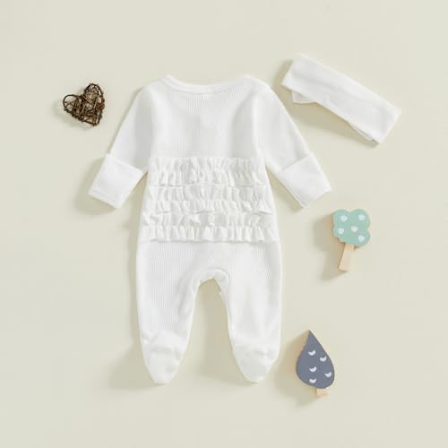 Fanvereka Newborn Infant Baby Girl Fall Outfit Romper 3 6 12 Months Girls Long Sleeve Full Length Zipper Footie Headband4