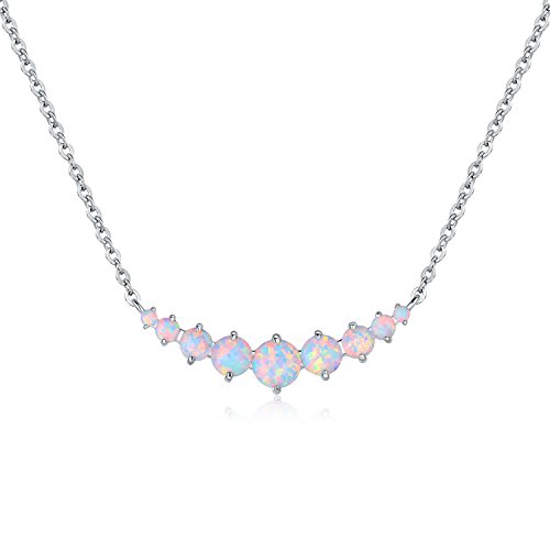 Barzel 18K White Gold Plated Created White Opal Necklace Graduated Style (Silver)