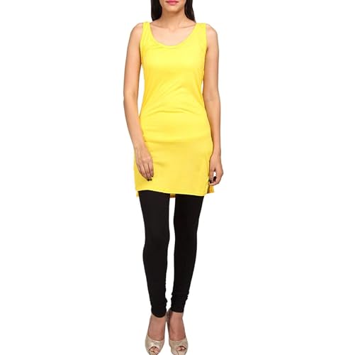 Image of Cotton Inner Slip camesoli for Women, Full Length Inner for Chikankari Kurti, Women Indoor Dress Cotton Sleeveless camesole,Holi Outfit (Color- Yellow)