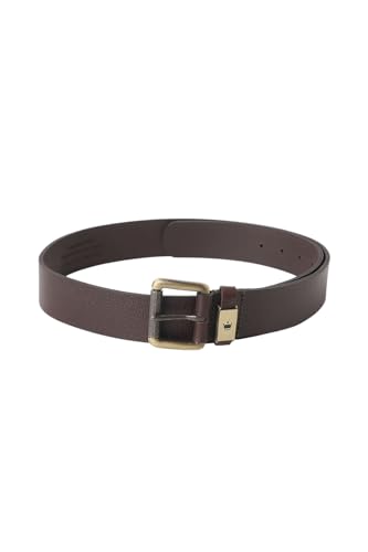 Image of Louis Philippe Men 100% Leather Brush Brass and LP Loop Buckle Casual Casual Profile Belt