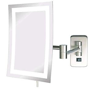 JERDON Rectangular 6.5-Inch x 9-Inch Wall Mount Mirror – Makeup Mirror with 5X Magnification and 15.5-Inch Wall Extension – Nickel Finish, Direct Wire Mirror – Model JRT710NLD