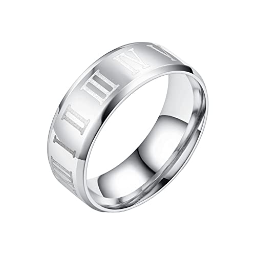 PAMTIER Bague Personnalisée avec Chiffres Romains de 8 mm Femme Homme Acier Inoxydable Bijoux...