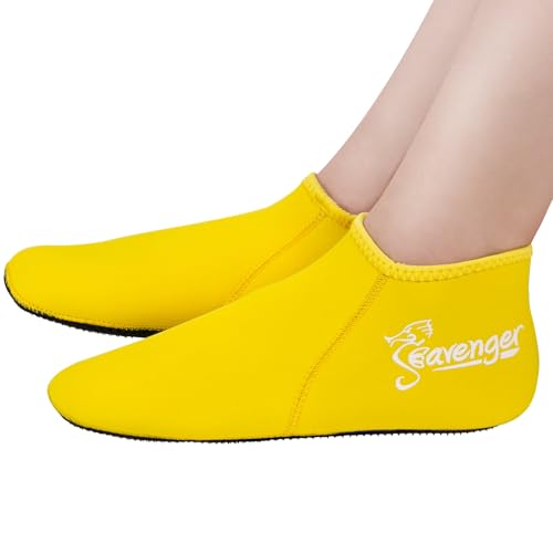 Seavenger Zephyr 3mm Neoprene Socks | Wetsuit Booties for Scuba Diving, Snorkeling, Swimming (Yellow, X-Large)