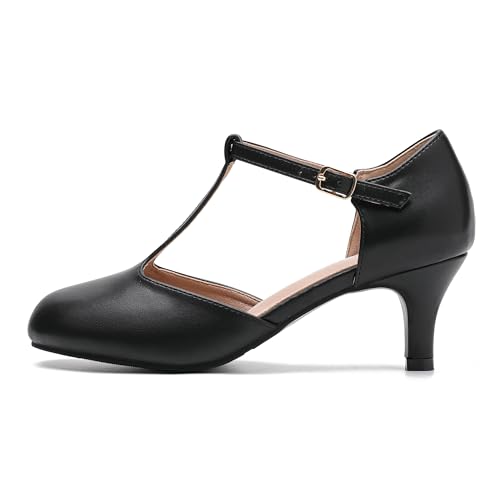 Women's T Strap Pumps Kitten Heels Retro Ankle Strap Buckle Dress Mary Jane Shoes4