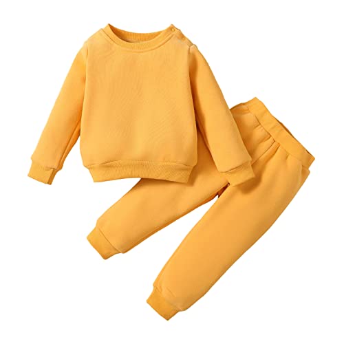 SOBOWO Toddler Baby Boy Clothes Winter Solid Long Sleeve Pullover Sweatshirt Pants 2Pcs Fall Outfits Sweatsuit Set 24M-6Y