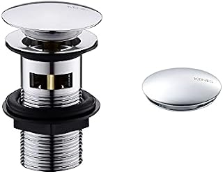 KENES Pop Up Sink Plug, Basin Sink Waste Slotted Pop Up Click Clack Sprung Plug with Overflow for Bathroom Sink, Polished Chrome