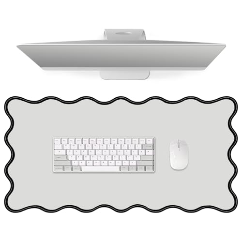 Image of Leather Desk Mat, XXL Large 31.4x15.7in Scalloped Gaming Mouse pad,Non-Slip Rubber Base Keyboard Pad Mousepad for Laptop Computer Game Home Office,Waterproof and Oilproof Desktop Mat I Gray