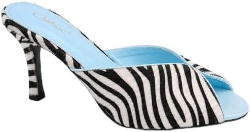 Clmhoe Zebra High Heeled Sandals for Women Open Peep Toe Mules Slip On Stiletto Slides Casual Wedding Comfortable Pumps Shoes